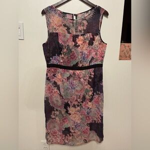 Adrianna Papell Sleeveless Floral Midi Dress in Black and Pink